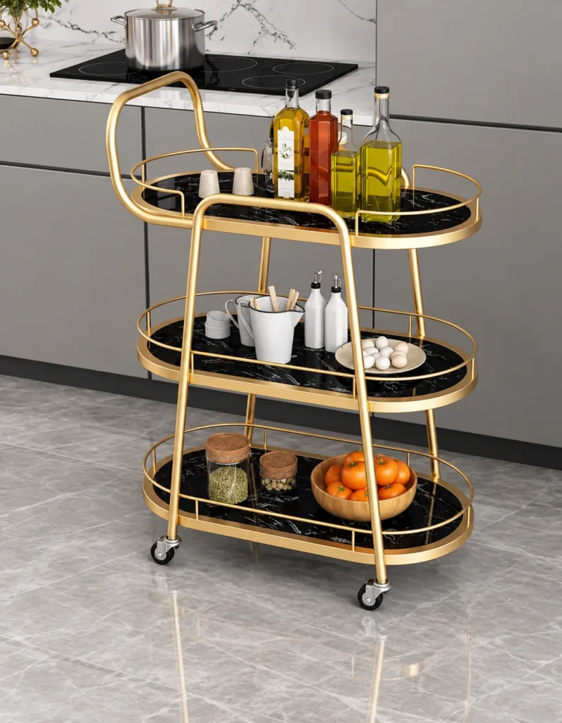 Aurelia Quad 4 tier luxury serving trolley with gold frame