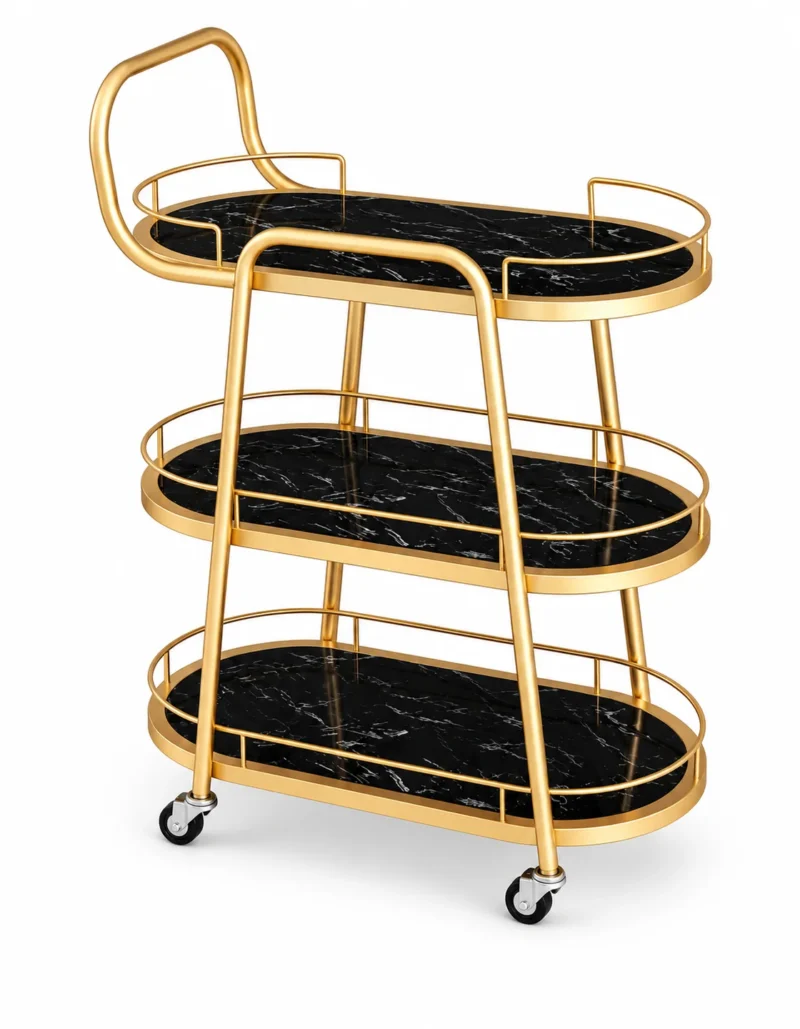 Aurelia Quad 4 tier luxury serving trolley with gold frame