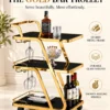 Aurelio Luxe 3 tier bar trolley with glass holders