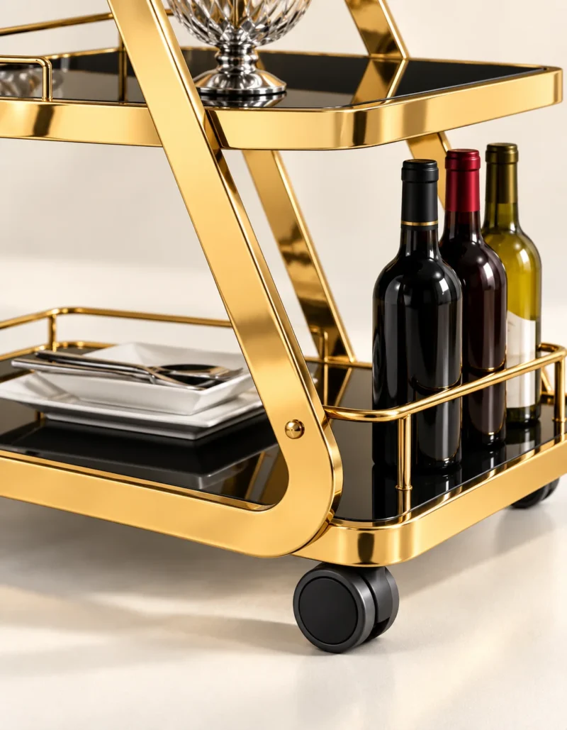 Aurelio Luxe 3 tier bar trolley with glass holders