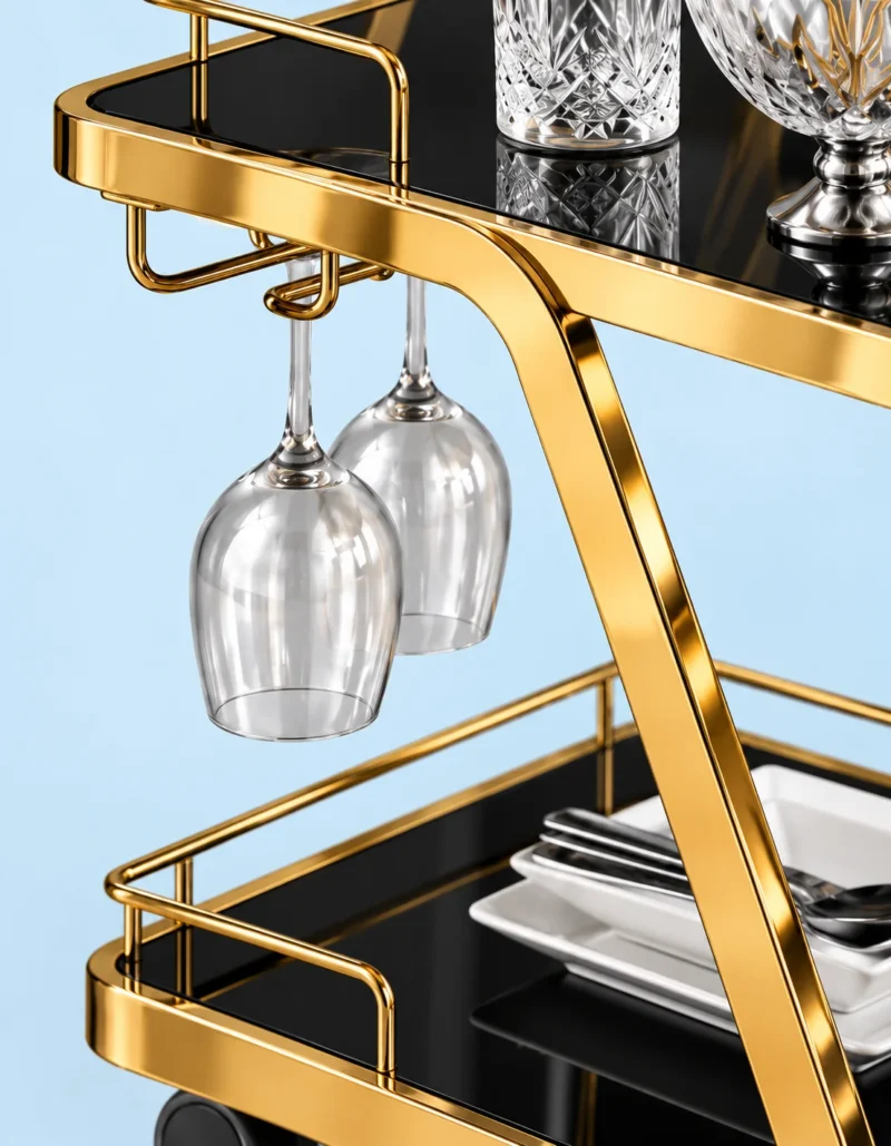 Aurelio Luxe 3 tier bar trolley with glass holders
