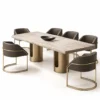 Aureon Luxe marble dining table with gold pedestal base and upholstered chairs