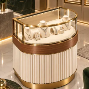 Aurevia Luxe curved jewelry display counter for showroom