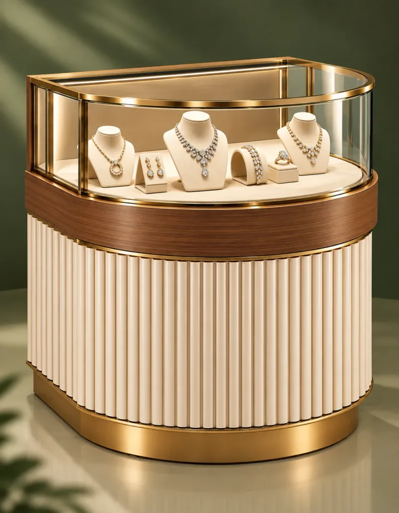 Aurevia Luxe curved jewelry display counter for showroom