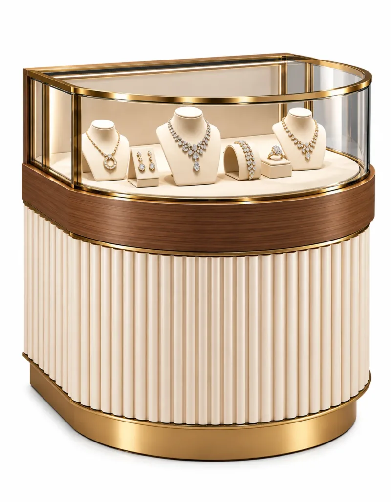 Aurevia Luxe curved jewelry display counter for showroom