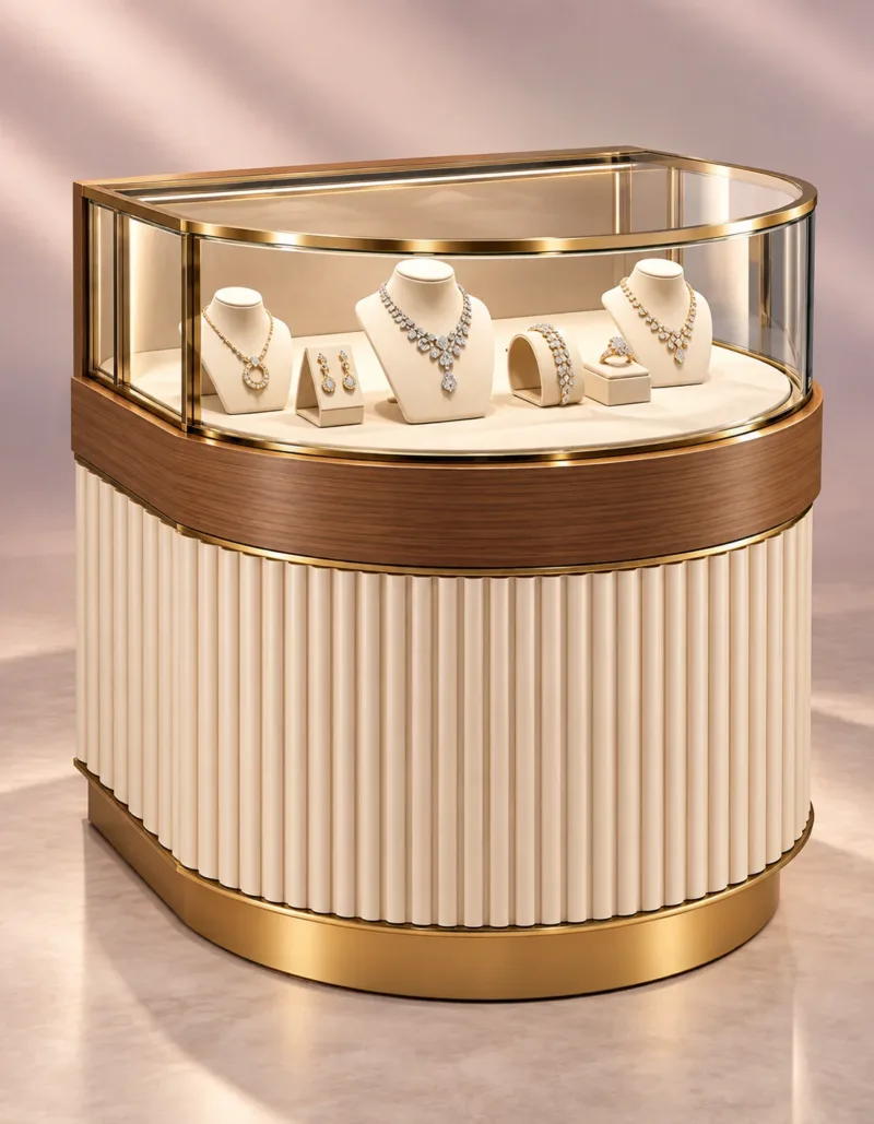 Aurevia Luxe curved jewelry display counter for showroom