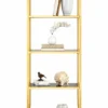Aurevia Luxe gold multi tier display rack with open shelves and curved frame