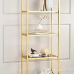 Aurevia Luxe gold multi tier display rack with open shelves and curved frame