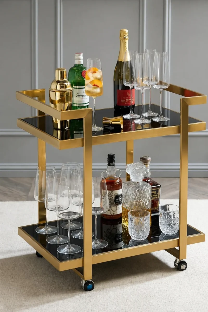 Aurevia Luxe luxury bar trolley with gold frame