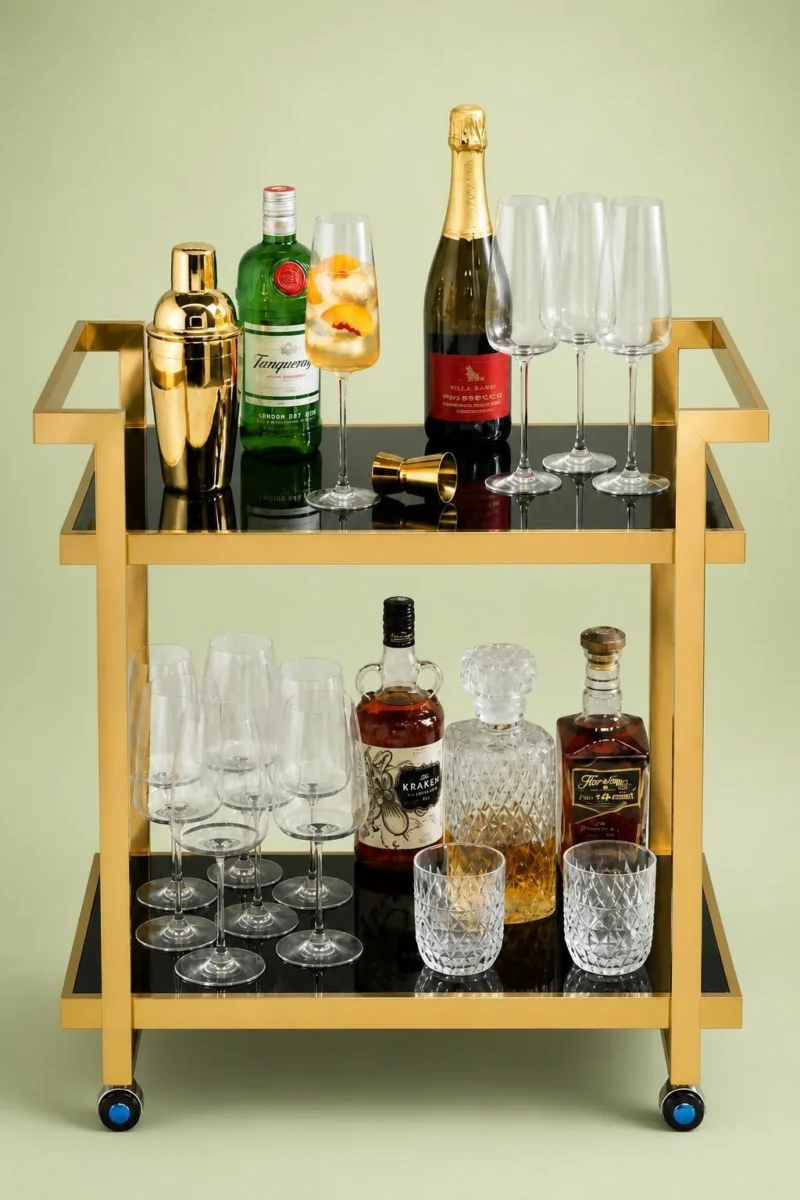 Aurevia Luxe luxury bar trolley with gold frame