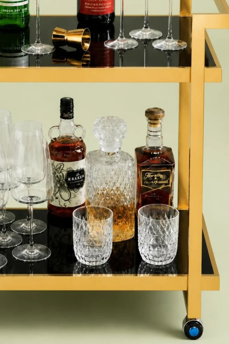 Aurevia Luxe luxury bar trolley with gold frame