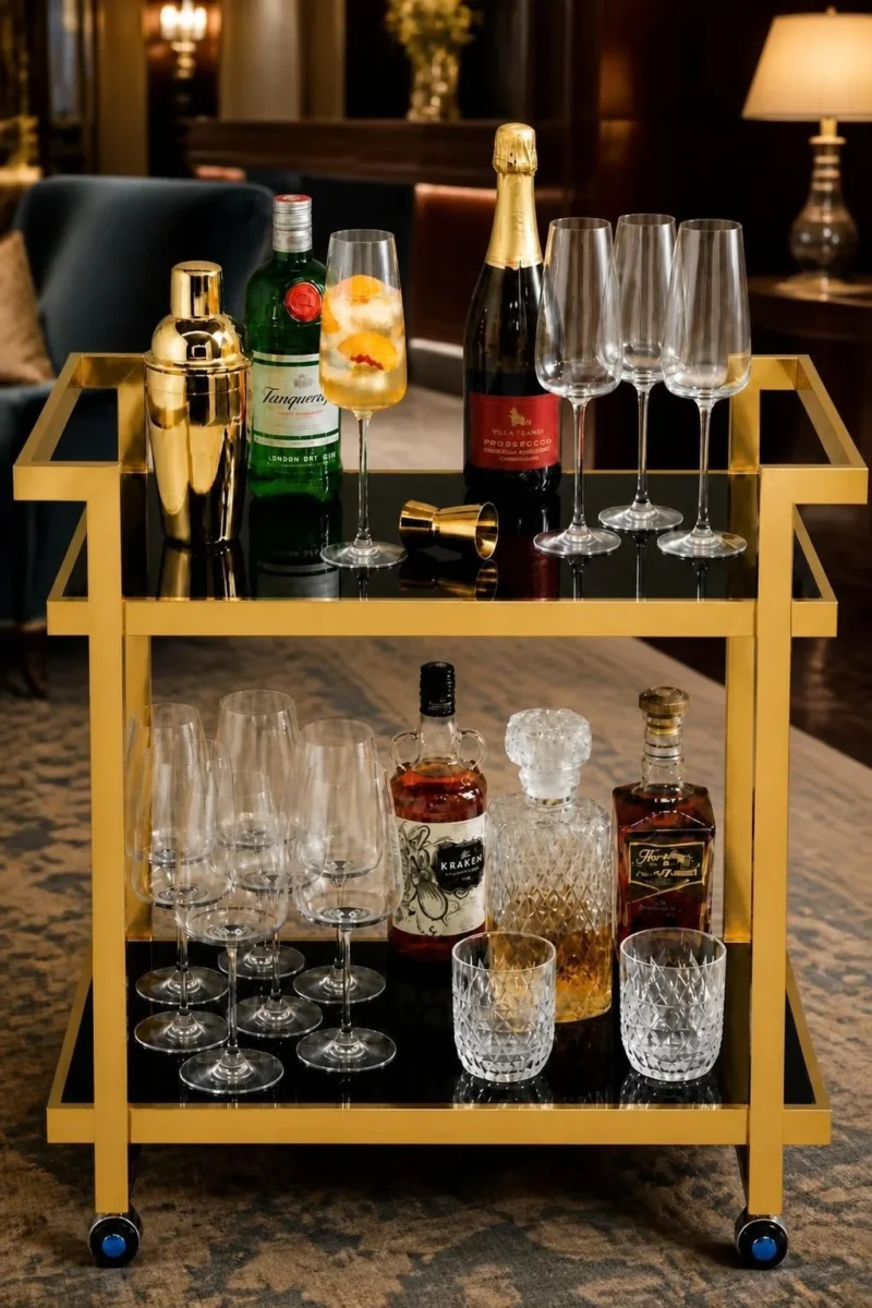 Aurevia Luxe luxury bar trolley with gold frame