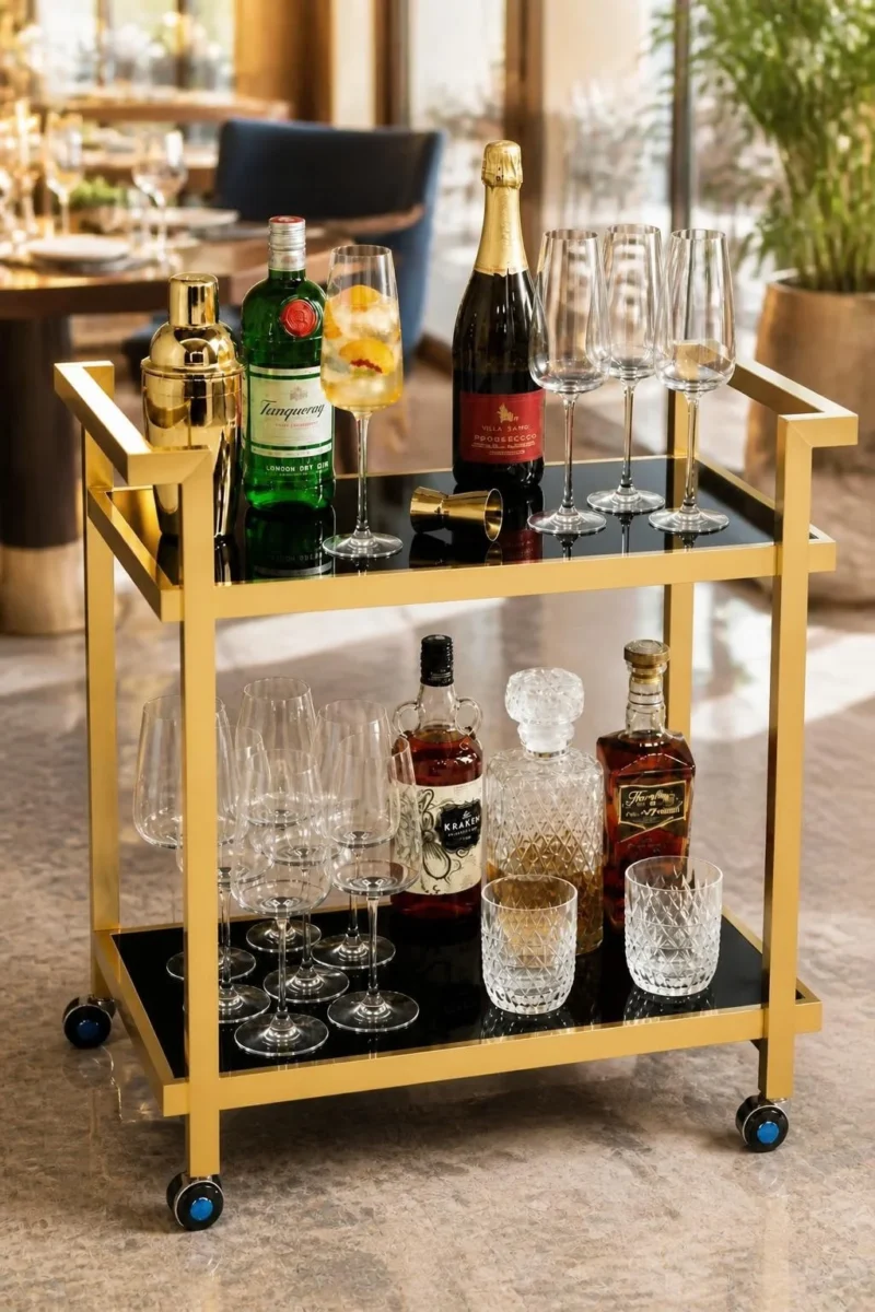 Aurevia Luxe luxury bar trolley with gold frame