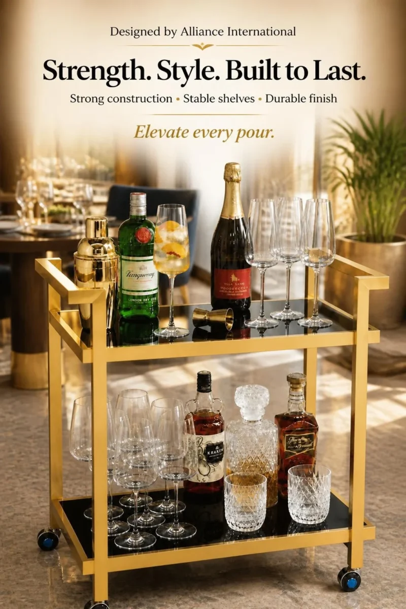 Aurevia Luxe luxury bar trolley with gold frame