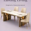 Aurevia Luxe luxury marble dining table with upholstered chairs and gold accent designer base