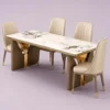 Aurevia Luxe luxury marble dining table with upholstered chairs and gold accent designer base