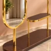 Aurevia standing mirror with clothes rack and gold stainless steel frame