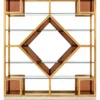 Aurex Geo geometric cosmetic display rack with gold frame and amber accents