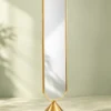 Aurex Geo geometric luxury standing mirror with gold stainless steel frame