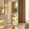 Aurex Geo geometric luxury standing mirror with gold stainless steel frame