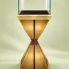 Aurex Geo jewelry pedestal display case with gold base
