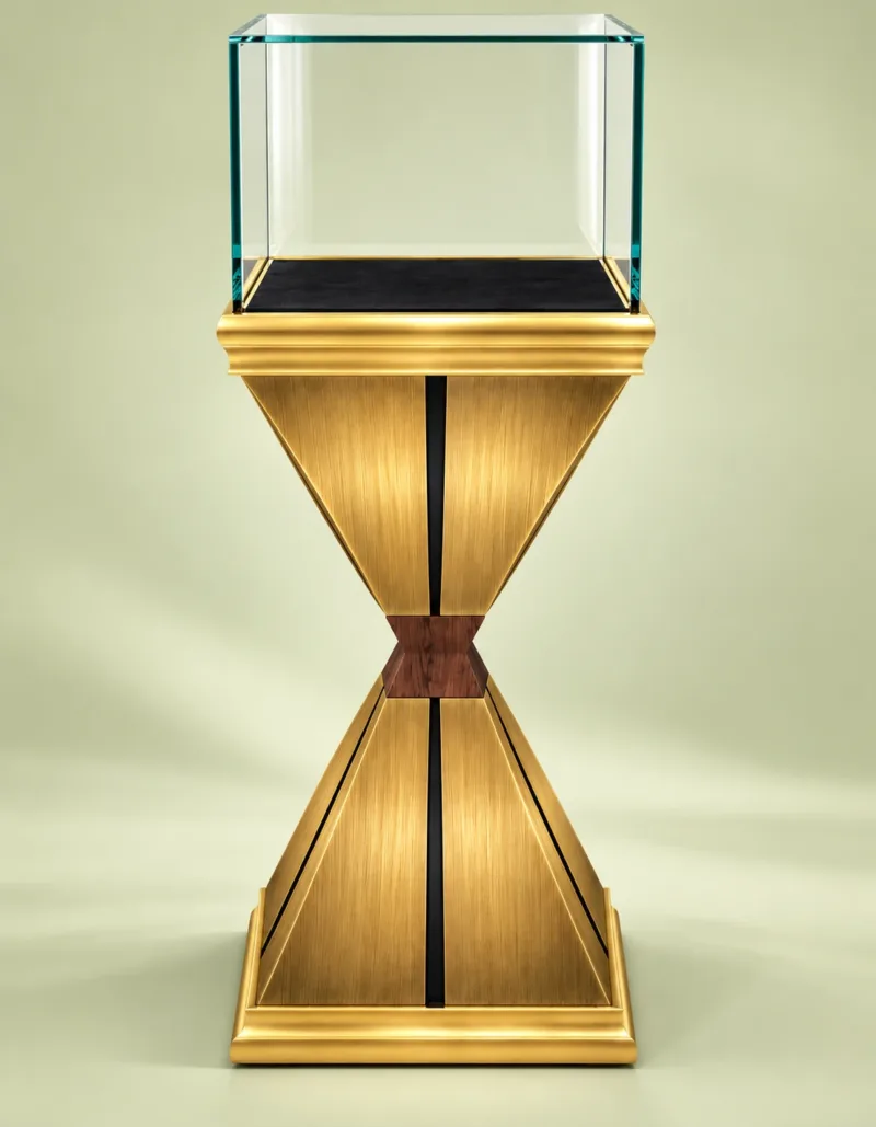 Aurex Geo jewelry pedestal display case with gold base
