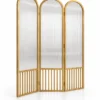Aveline Arch three-panel fluted glass partition with gold frames and arched tops