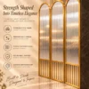 Aveline Arch three-panel fluted glass partition with gold frames and arched tops