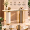 Aveline Luxe dual pedestal console table with marble-style top and gold geometric base