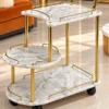 Avelora Luxe asymmetrical serving trolley with marble-look surfaces and gold frame