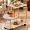 Avelora Luxe asymmetrical serving trolley with marble-look surfaces and gold frame