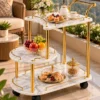 Avelora Luxe asymmetrical serving trolley with marble-look surfaces and gold frame