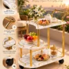 Avelora Luxe asymmetrical serving trolley with marble-look surfaces and gold frame