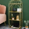 Aviora Luxe birdcage display rack with gold frame and multi-tier shelves