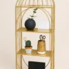 Aviora Luxe birdcage display rack with gold frame and multi-tier shelves