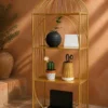 Aviora Luxe birdcage display rack with gold frame and multi-tier shelves