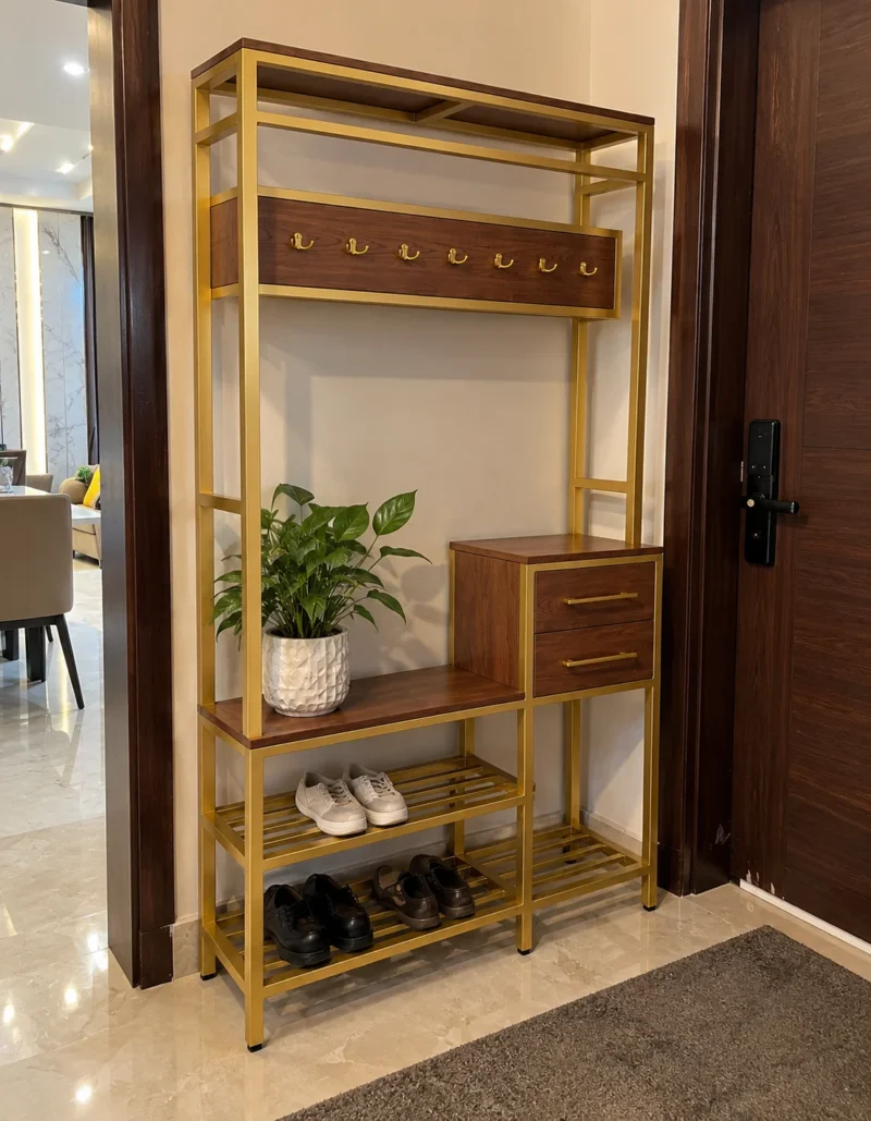 Avira Luxe shoe rack with drawers, hooks, bench and open shoe storage