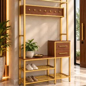 Avira Luxe shoe rack with drawers, hooks, bench and open shoe storage