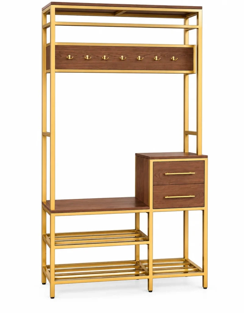 Avira Luxe shoe rack with drawers, hooks, bench and open shoe storage