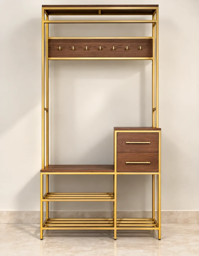 Avira Luxe shoe rack with drawers, hooks, bench and open shoe storage