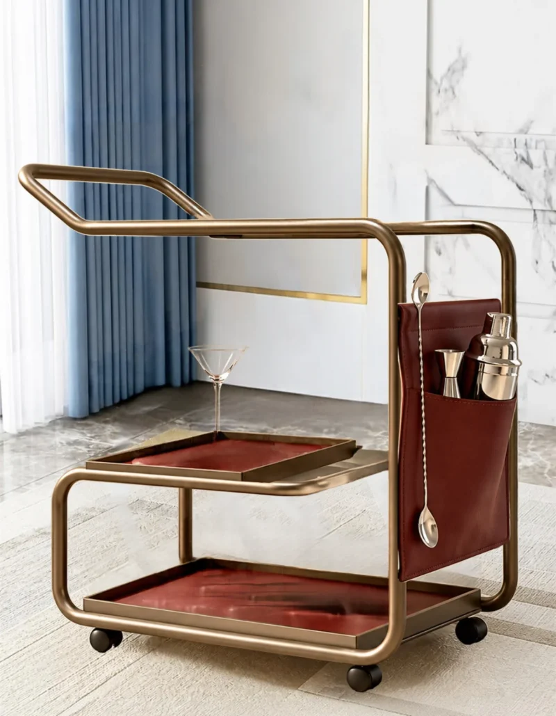 Barmont Luxe bar trolley with accessory storage and bronze-tone frame