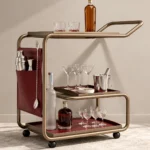 Barmont Luxe bar trolley with accessory storage and bronze-tone frame
