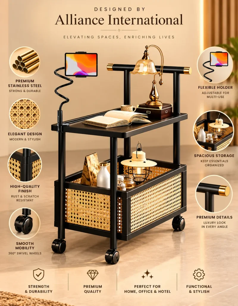 Caneva Luxe cane storage serving trolley with black frame and wheels