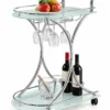 Celesta serving trolley with glass holder, bottle storage and silver frame
