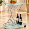 Celesta serving trolley with glass holder, bottle storage and silver frame