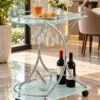 Celesta serving trolley with glass holder, bottle storage and silver frame