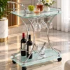 Celesta serving trolley with glass holder, bottle storage and silver frame