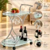 Celesta serving trolley with glass holder, bottle storage and silver frame