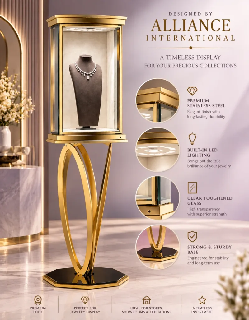 Celestia Luxe necklace display showcase with LED lighting