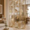 Cirque Luxe folding textured glass partition with gold frame